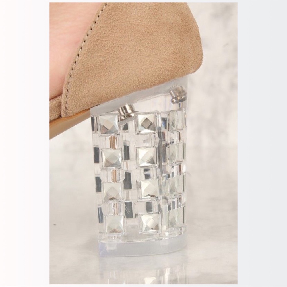 Taupe Fur Clear Chunky Heels Suede - Picture 4 of 4